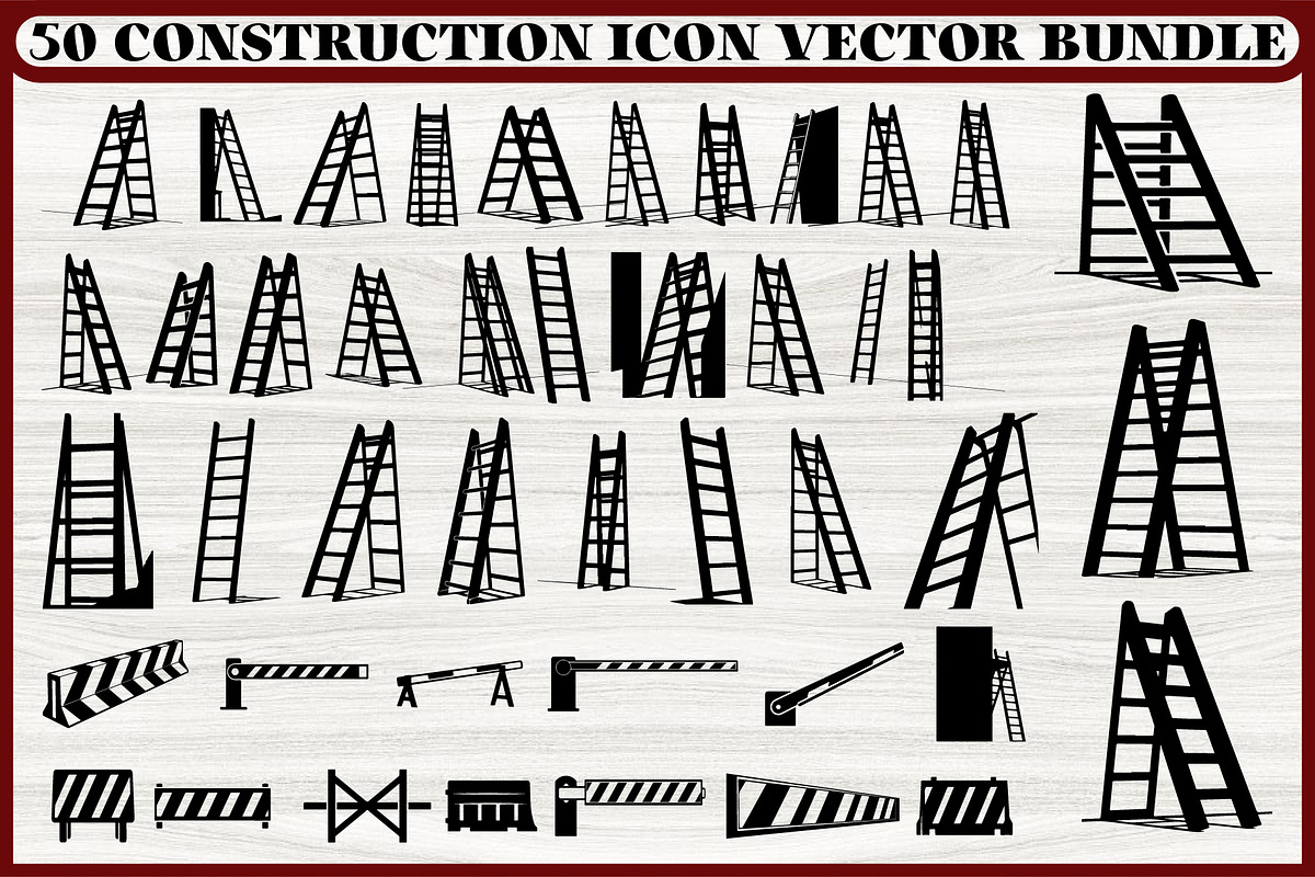50 Construction Icon Silhouette Vect, an Illustration by hafijul (Photo 1 of 4)