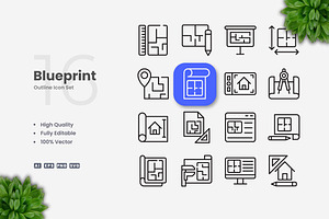 Blueprint Outline Icons, an Outline Icon by Upnowgraphic