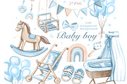 Nursery clipart, baby boy items PNG, an Object Illustration by Alena Kurian (Thumbnail 1 of 3)