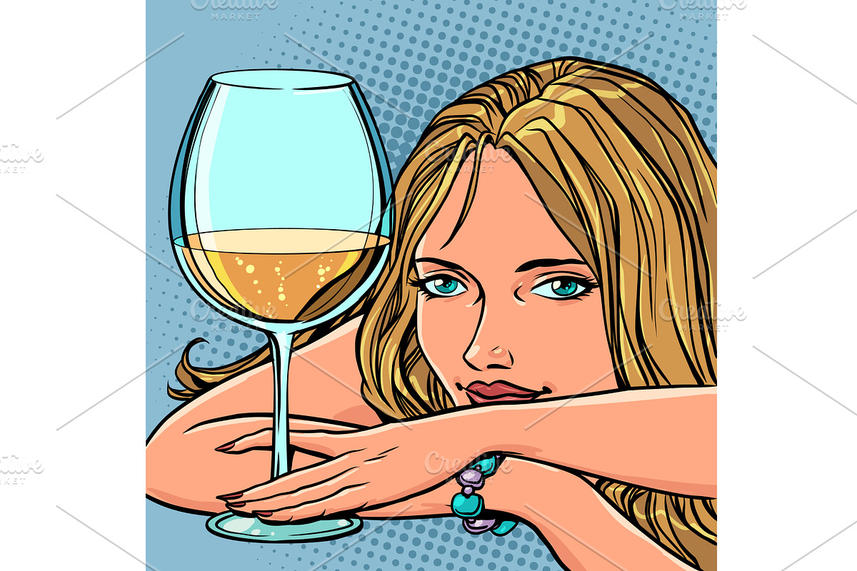 Woman next to a glass of champagne, a Person Illustration by rogistok