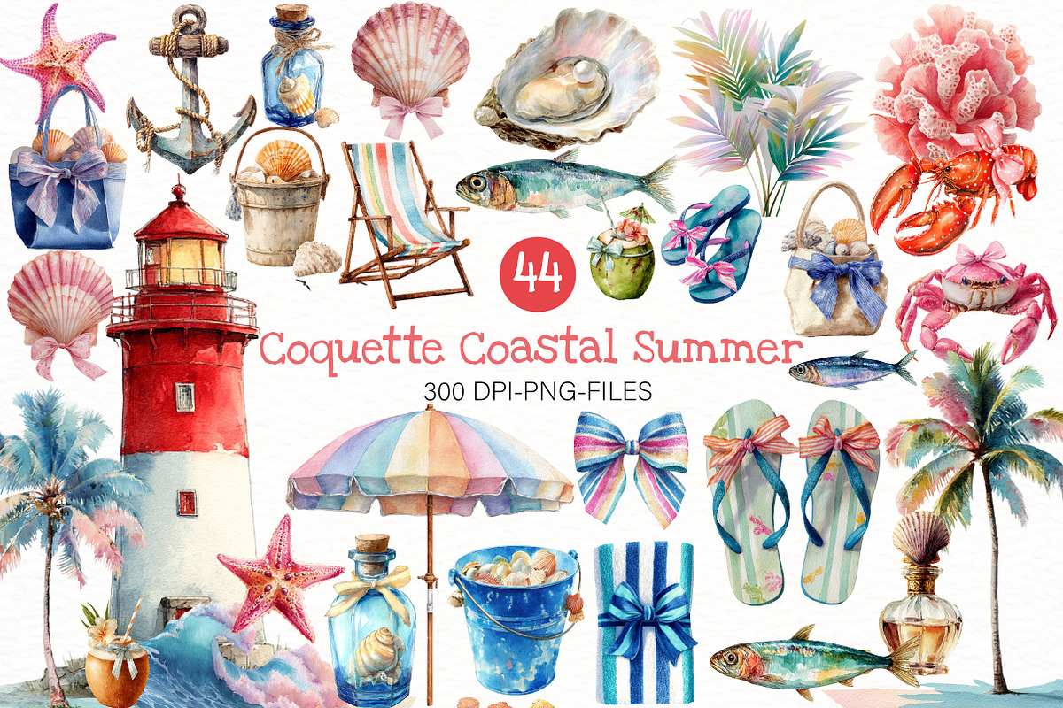 Coquette Coastal Summer Clipart, an Illustration by Designworld (Photo 1 of 8)