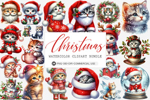 Christmas Kitten clipart bundle, an Illustration by SinaCreation