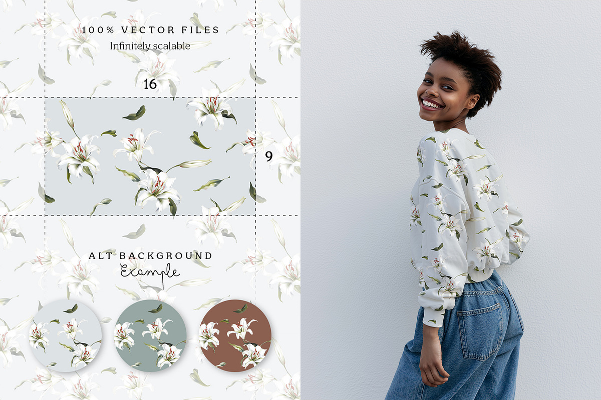 White Lily Seamless Pattern Set, a Pattern Graphic by Momosama Studio (Photo 2 of 5)