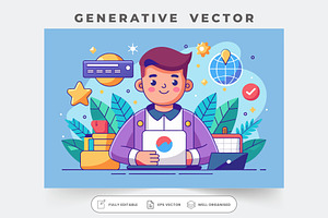 A cheerful character with a tablet i, a Graphic by SouravDesign