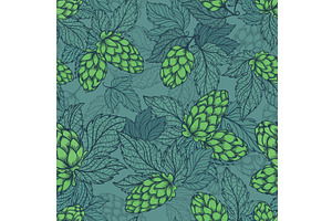 Turquoise hops plant sketch seamless