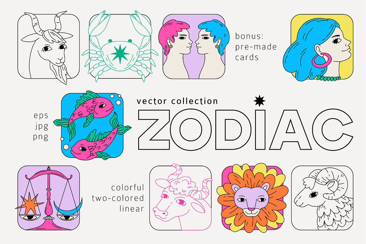 ZODIAC funny hand drawn collection, an Object Illustration by Lena Nikolaeva (Photo 1 of 9)