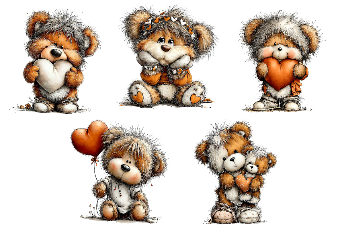 Whimsical Bear Valentine's Clipart, an Illustration by Dream Creation (Photo 6 of 6)