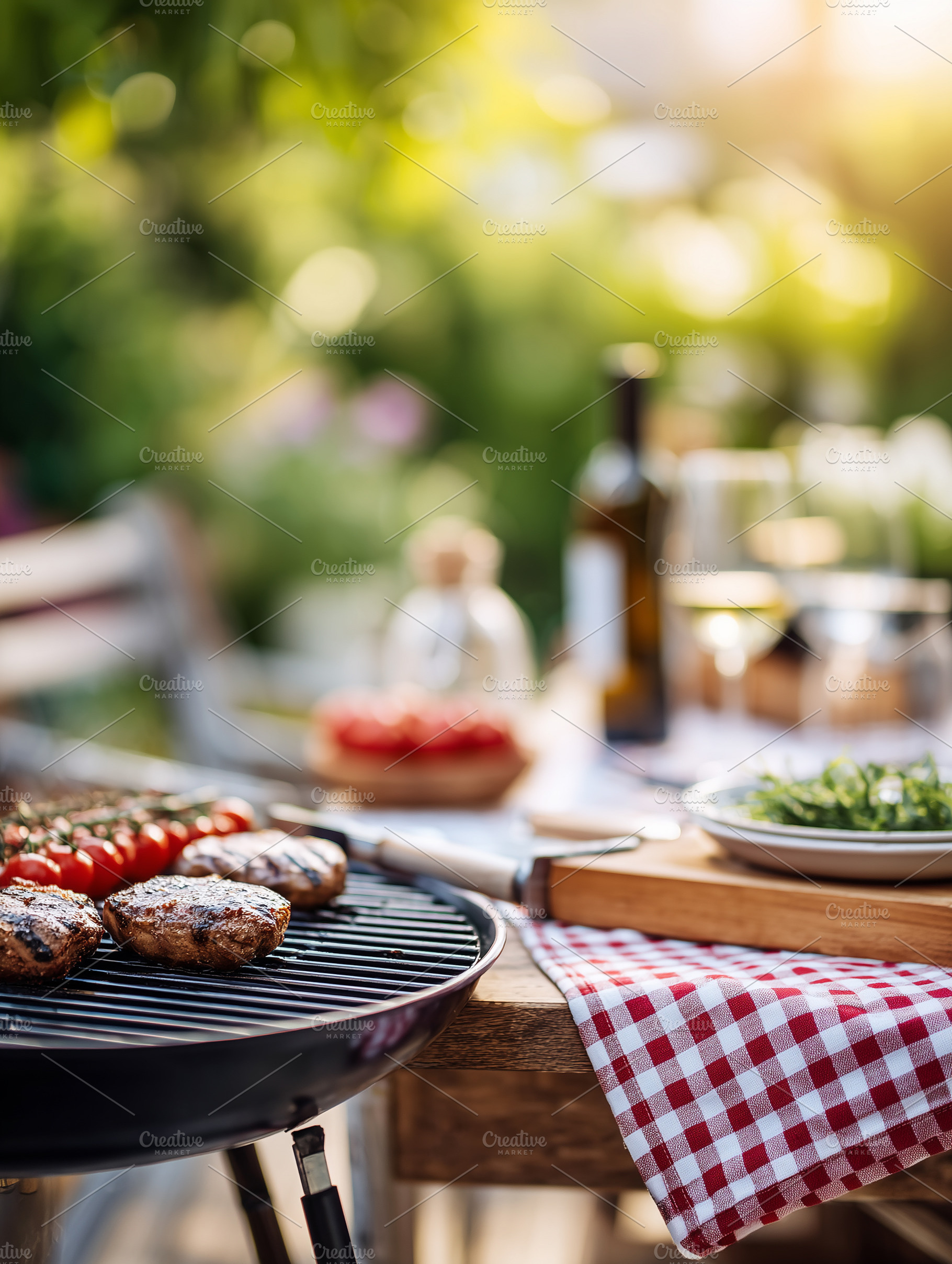 Sunny backyard barbecue with burgers, a Food & Drink Photo by MistyDay
