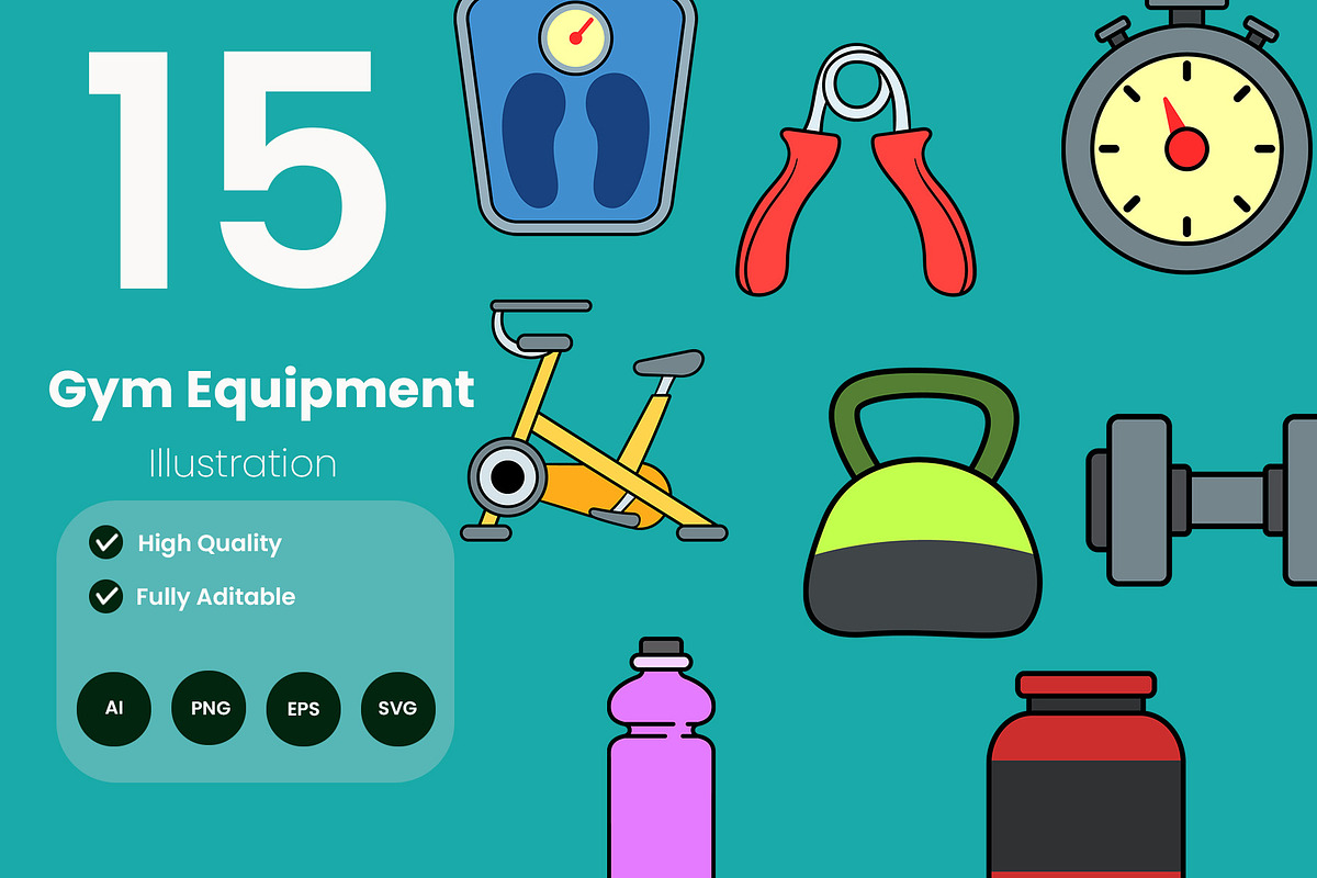 Gym Equipment Illustration Pack, an Illustration by baii09 (Photo 1 of 2)