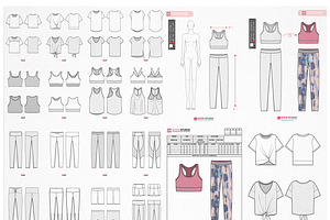 Sportswear for Women Flat Sketch Set