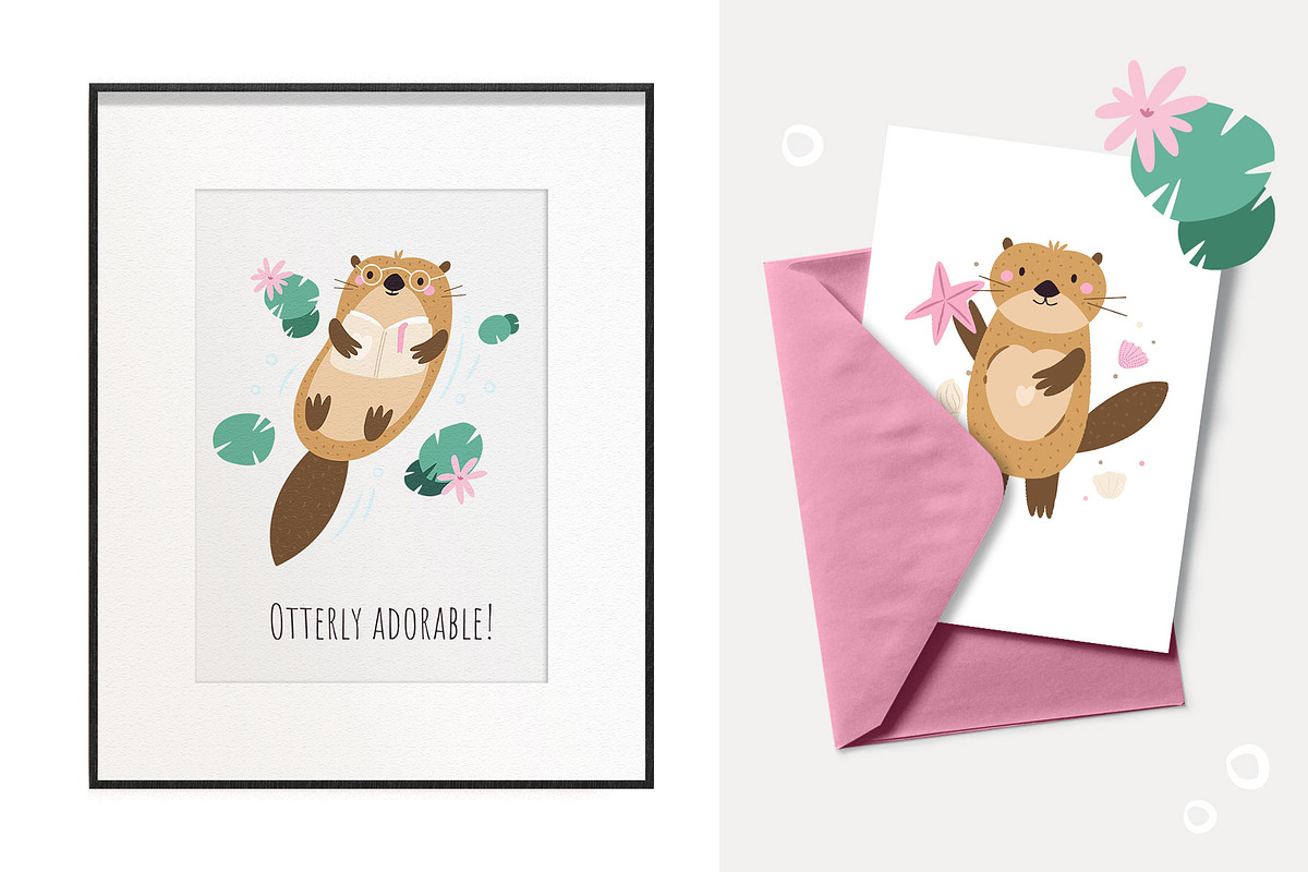 Cute Otters Cliparts & Patterns, a Graphic by danceyourlife (Photo 9 of 11)