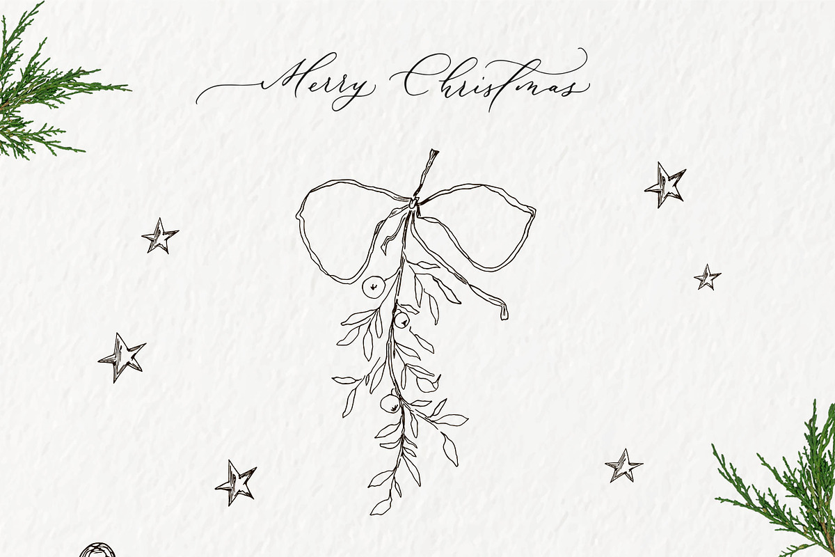 Christmas vintage line illustrations, a Decorative Illustration by Summer Nightingale Art (Photo 3 of 7)