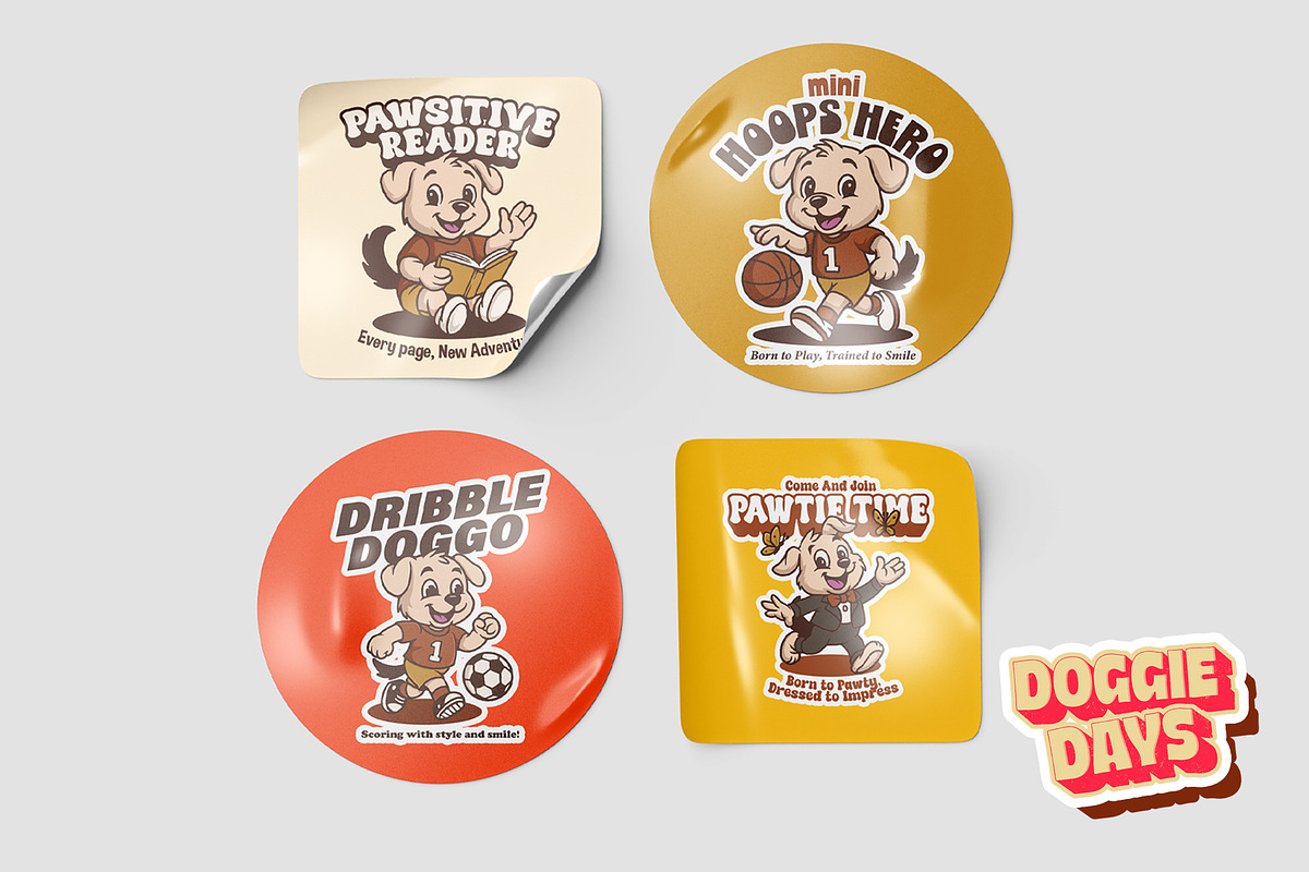 Retro Puppy Mascot Bundle, an Animal Illustration by Tekuni (Photo 10 of 12)
