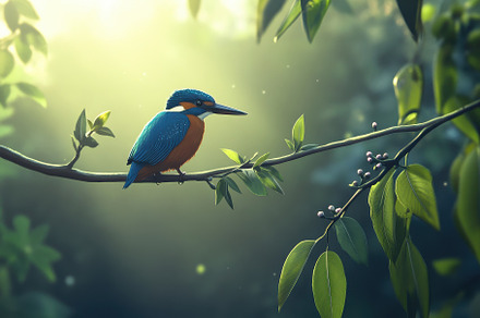 A colorful kingfisher rests on a bra, a Photo by Tanuart