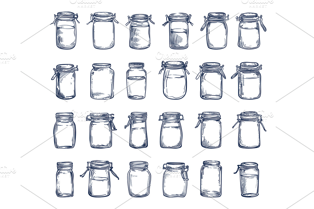Empty Glass Jars Icons Set Simple, an Object Illustration by LadadikArt