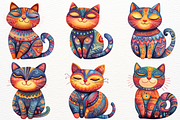 Boho Cat Clipart Folk Kitten PNG, an Animal Illustration by SugarCloudStudioArt (Thumbnail 4 of 4)