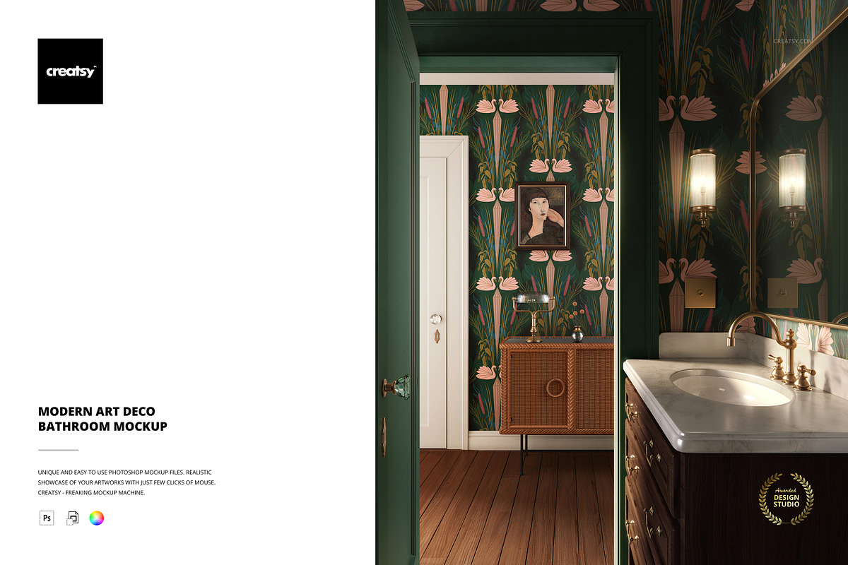 Modern Art Deco Bathroom Mockup, a Household Mockup by creatsy5 (Photo 1 of 5)