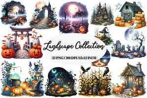 Halloween Landscape Collection Clipa, an Illustration by Daily.Designs