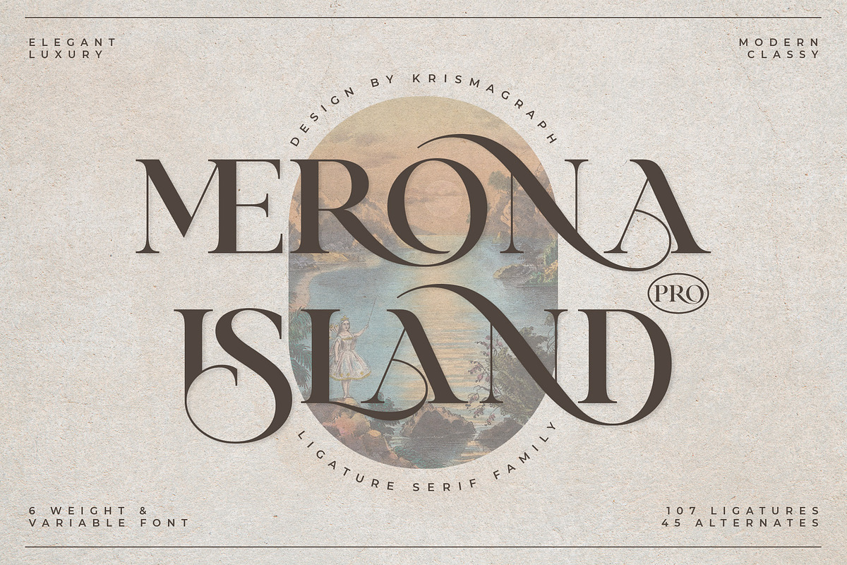 Merona Island PRO | 6 Font Pack, a Serif Font by Krismagraph (Photo 1 of 20)