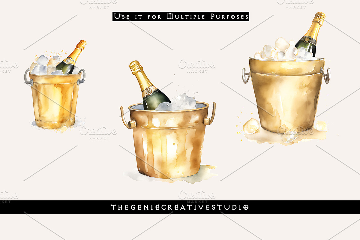 Golden Champagne Bucket PNG Clipart, an Object Illustration by Geniecreativestudio (Photo 5 of 9)