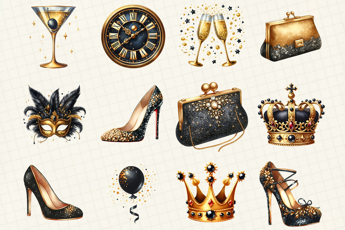 Happy New Year Gold and Black Clipar, an Illustration by DreamCafeArt (Photo 5 of 8)
