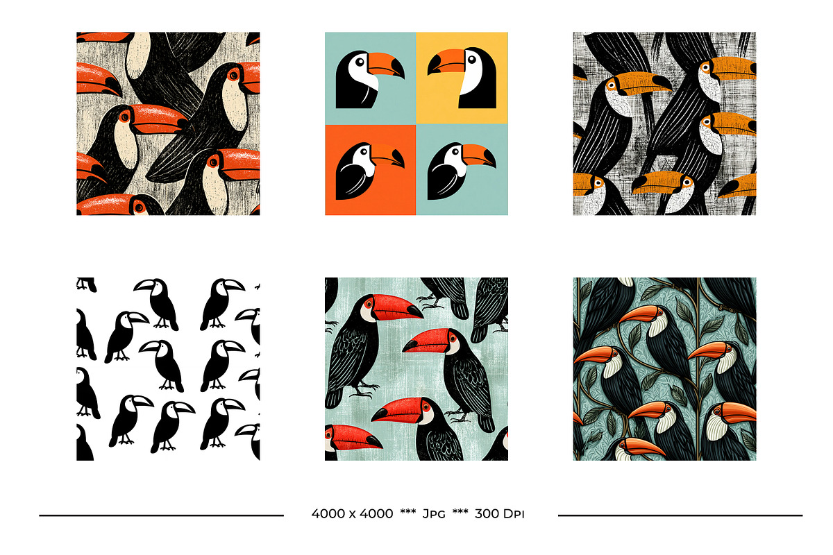 Toucans Retro Art Style Designs, a Pattern Graphic by karenfoleyphoto (Photo 5 of 13)