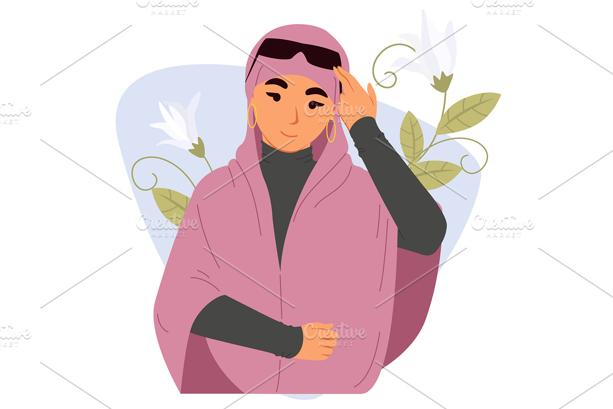 A woman dressed in a pink hijab and, an Object Illustration by SiberianArt