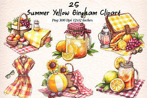 Summer Yellow Gingham Clipart, an Illustration by Digital Artistic99