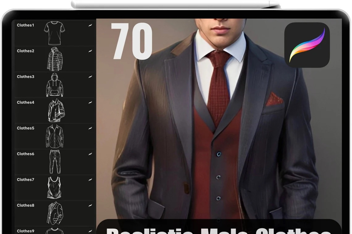 Procreate Male Clothes Stamps, a Brush Add-On by OneBerryCreations (Photo 1 of 8)