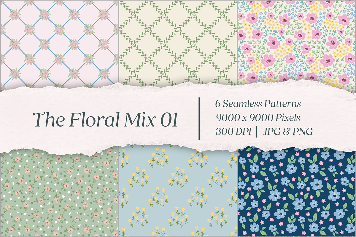 The Floral Mix 01- Seamless Patterns, a Pattern Graphic by Arts And Aura (Photo 1 of 12)