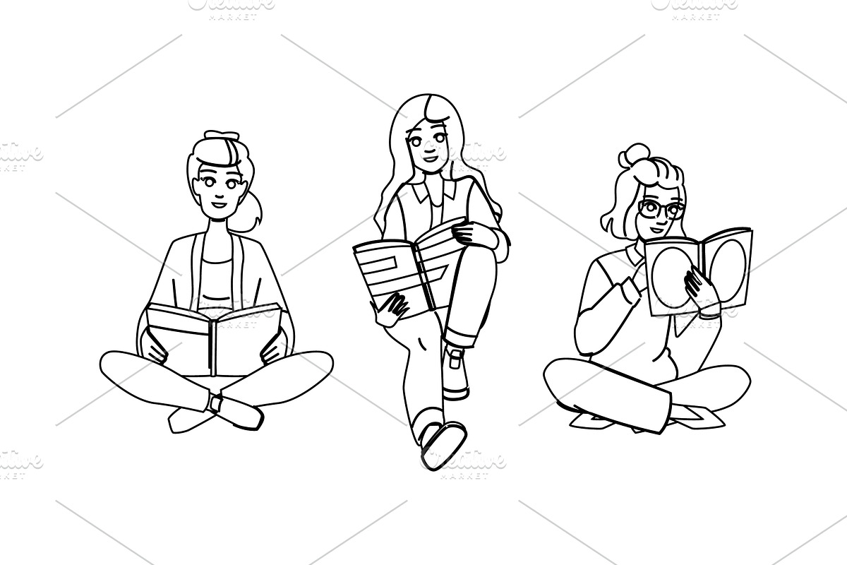 adult woman reading floor vector, a Person Illustration by pikepicture