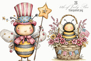 4th of July Bee Whimsical Clipart, a Seasonal Illustration by Designking (Thumbnail 1 of 5)