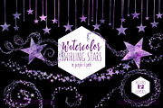 Purple Watercolor Celestial Stars, an Illustration by ClipartBrat Graphics (Thumbnail 2 of 6)