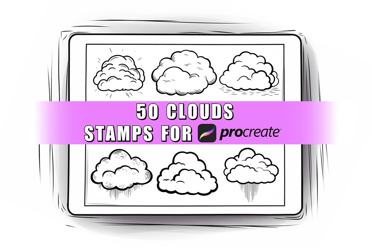 50 Clouds Procreate Stamps Brushes, a Brush Add-On by Procreate Sale (Photo 1 of 6)