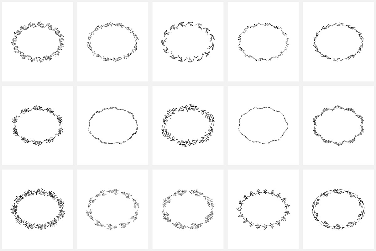 100 Hand Drawn Wreaths and Frames 2, a Work Illustration by NatalieArtShop (Photo 6 of 16)