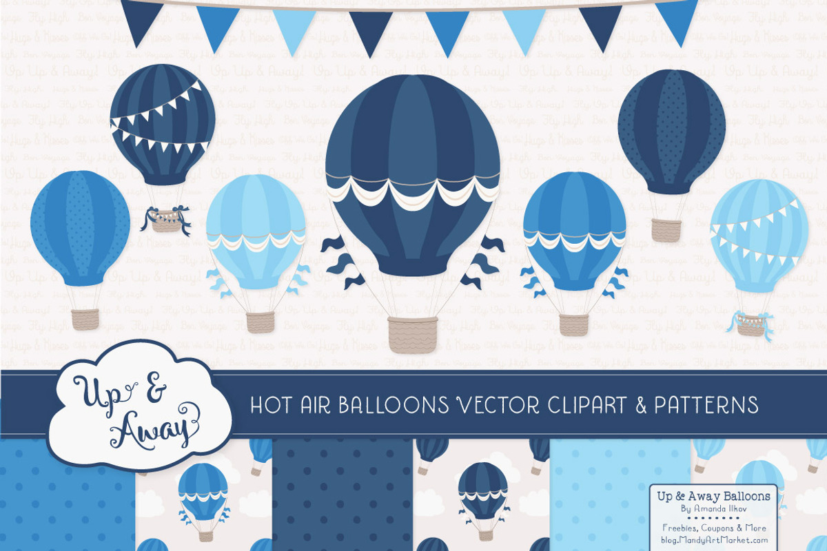 Shades of Blue Hot Air Balloons, an Illustration by Amanda Ilkov (Photo 1 of 5)