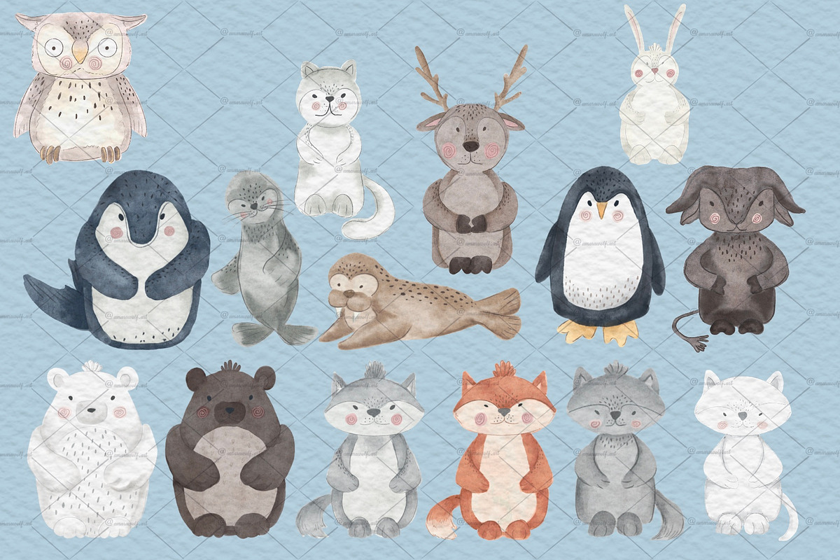 Arctic Animals - Cute Watercolor, an Illustration by Amarawolf's Art (Photo 8 of 8)