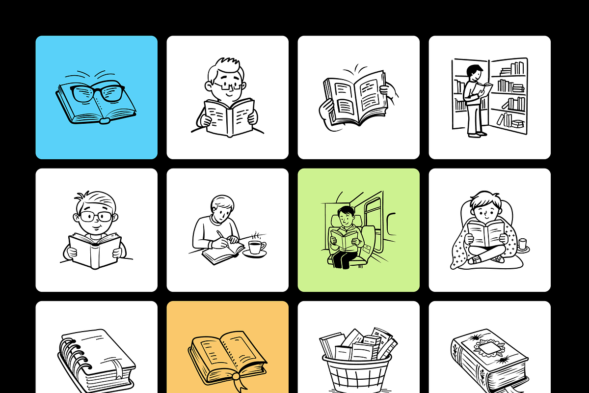 Book Reading Doodle Icons, an Outline Icon by Brickclay (Photo 7 of 9)