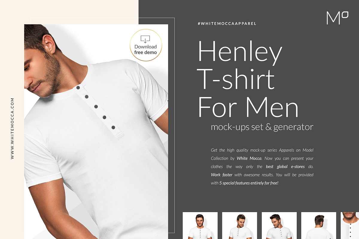 Men Henley T-shirt Mockups Free demo, a Print Template by Apparel_Mockups (Photo 1 of 3)
