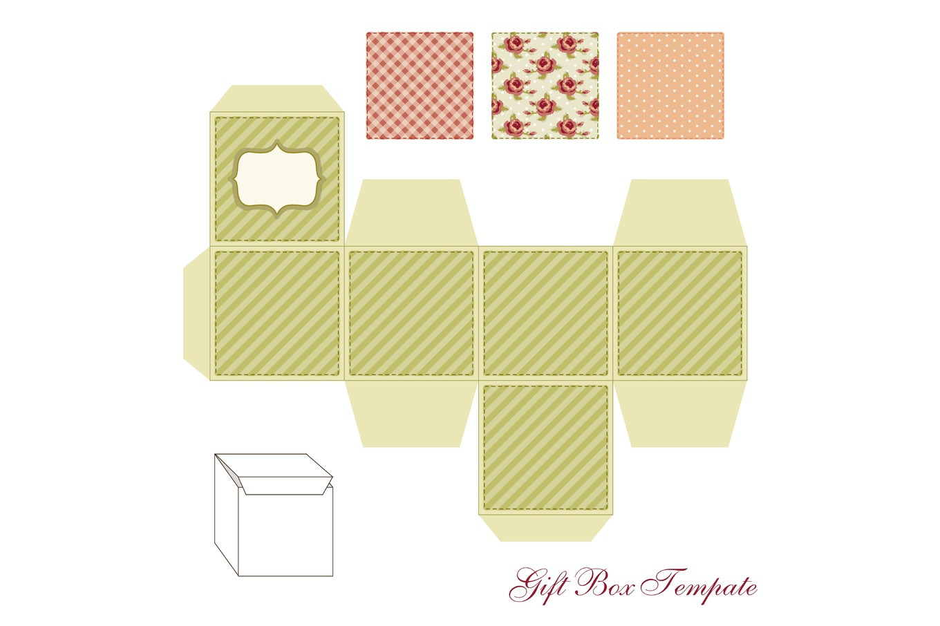 Cute retro square gift box template with shabby chic ornament to print ...