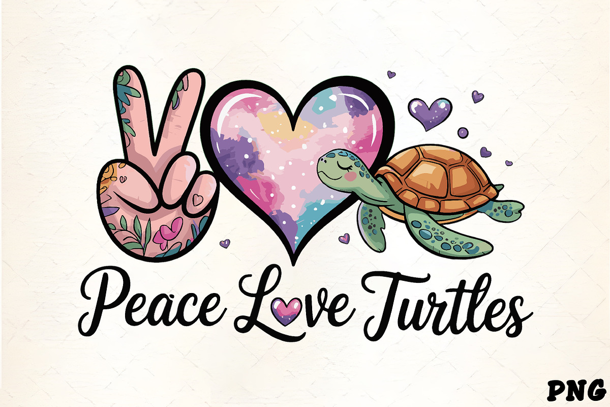 Peace love turtles watercolor heart, an Illustration by CrexoraLab (Photo 1 of 4)
