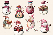 CUTE LOVELY PINK SNOWMEN CLIPART, a Seasonal Illustration by Daring Digies (Thumbnail 3 of 7)