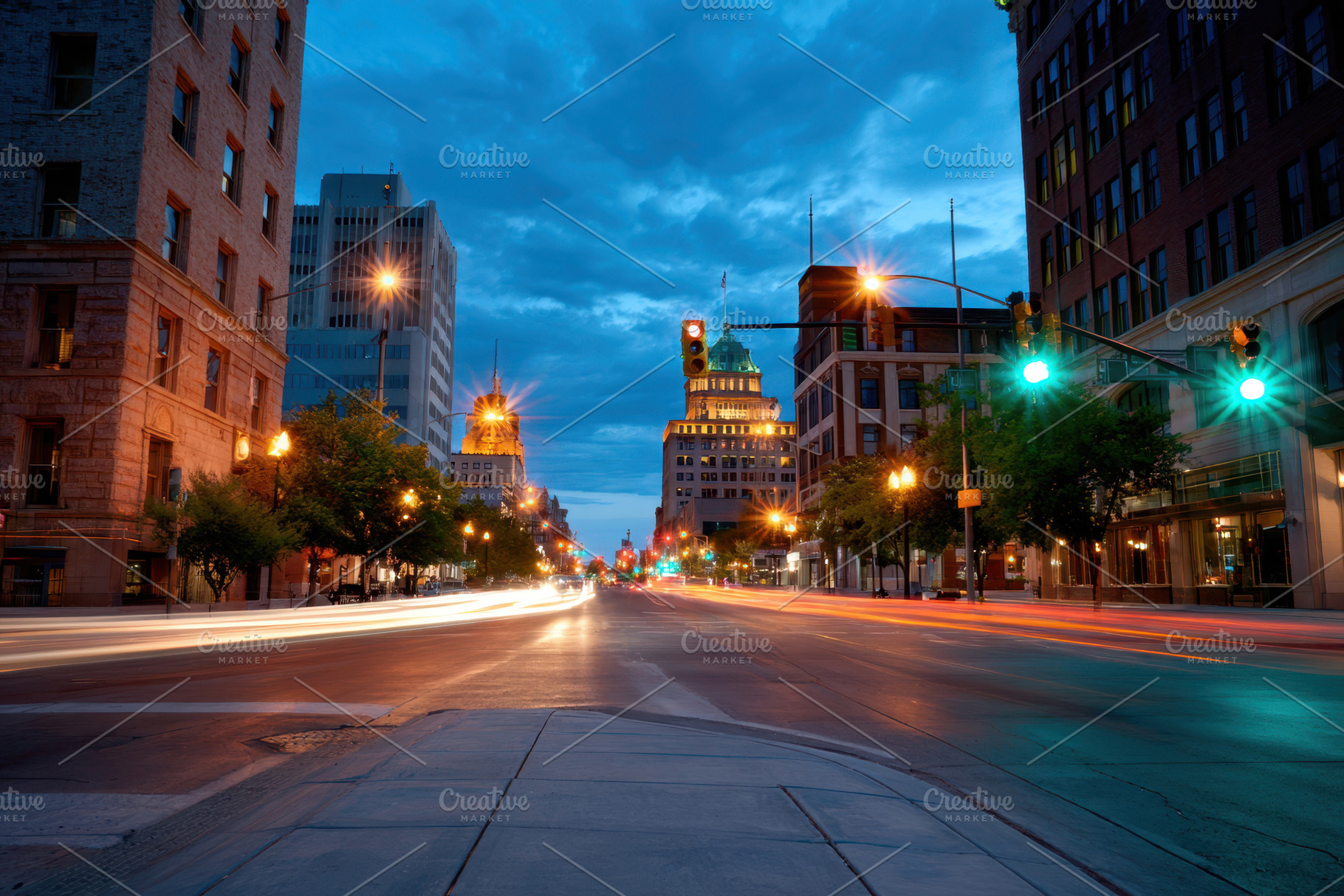 City Street at Dusk with Light Trails, an Architecture Photo by AlyaAnd
