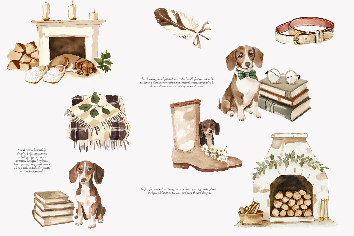 dachshund clipart cozy dog png, a Decorative Illustration by Patishop Art (Photo 7 of 10)