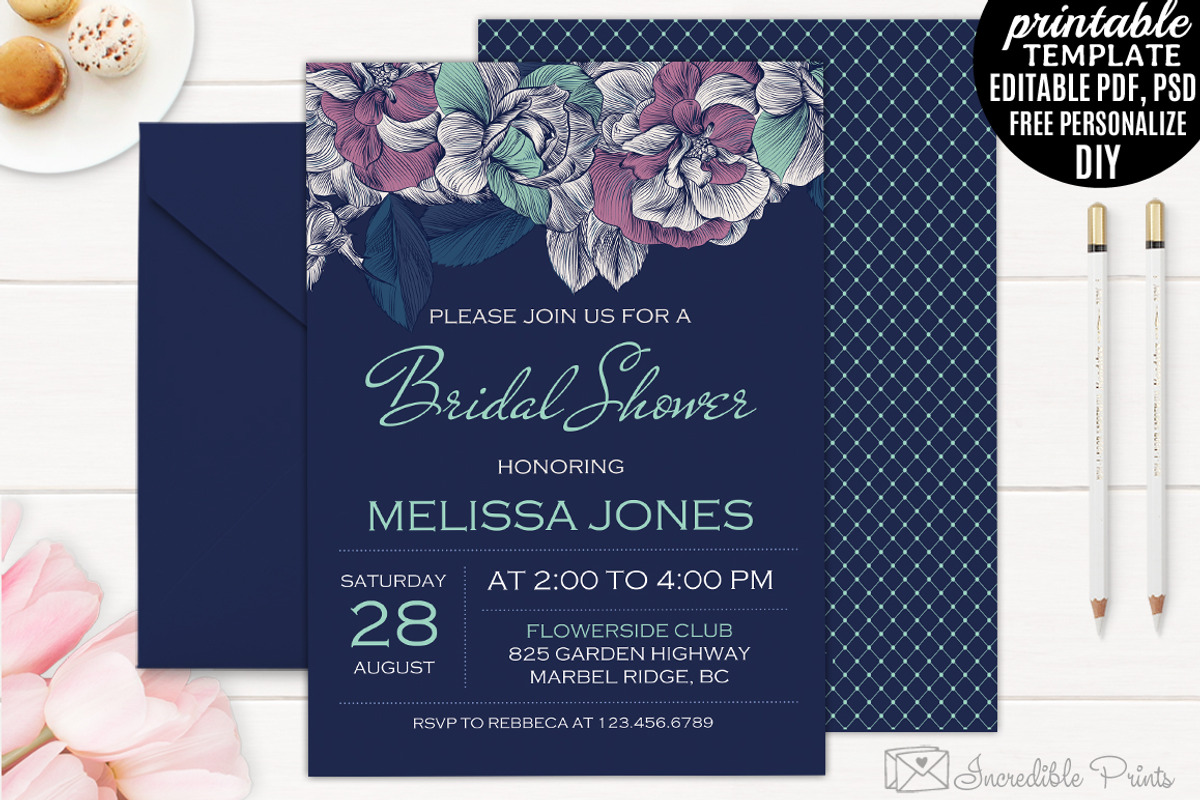 Mint and Navy Bridal Shower Invite, an Invitation Template by Blush Roses Print (Photo 1 of 2)