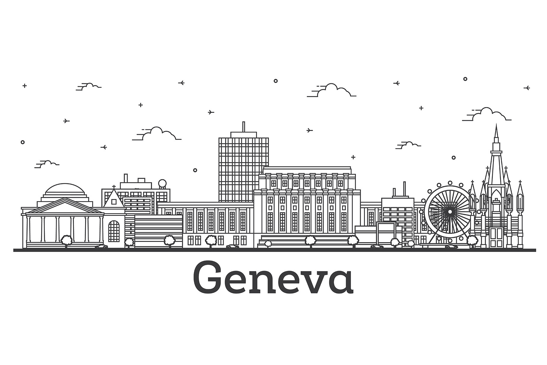 Outline Geneva Switzerland City by Booblgum  Creative Market