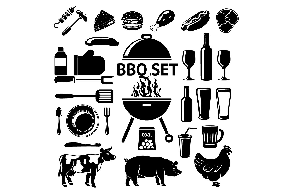 Vector set for BBQ party., an Icon by Tashal