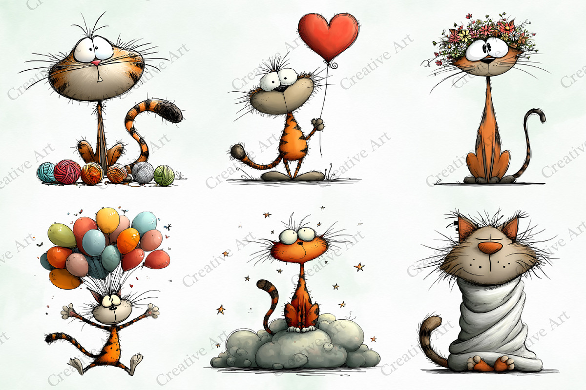 Whimsical Cats Clipart Bundle, an Illustration by Creative Art (Photo 8 of 11)