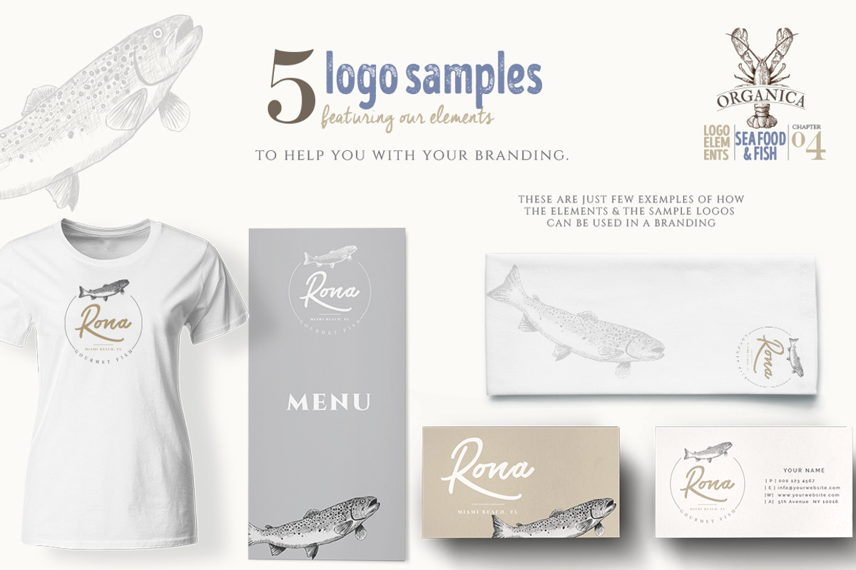 ORGANIC LOGO ELEMENTS  SEA FOOD FISH, a Food Illustration by Friendly Label (Photo 4 of 6)