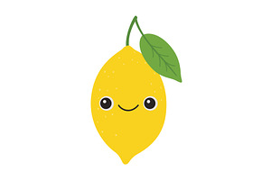 Cute yellow lemon with eyes. Flat, a Food Illustration by Nadzin